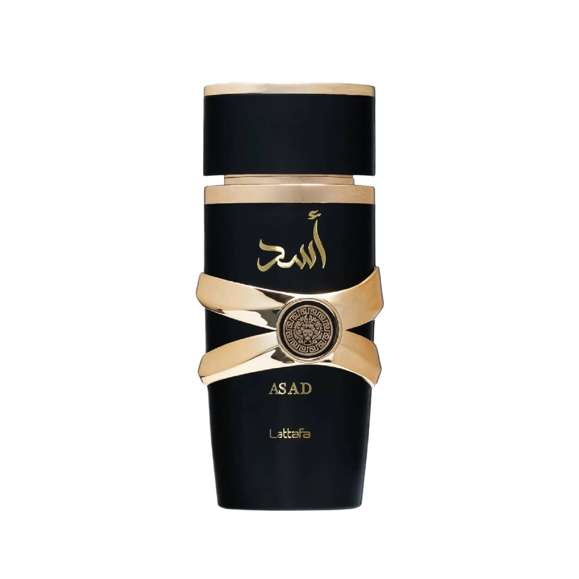 asad lattafa perfume black bottle with gold looking side grip