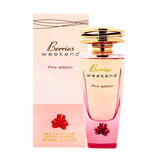 berries weekend perfume pink edition glass bottle with pinkish looking box