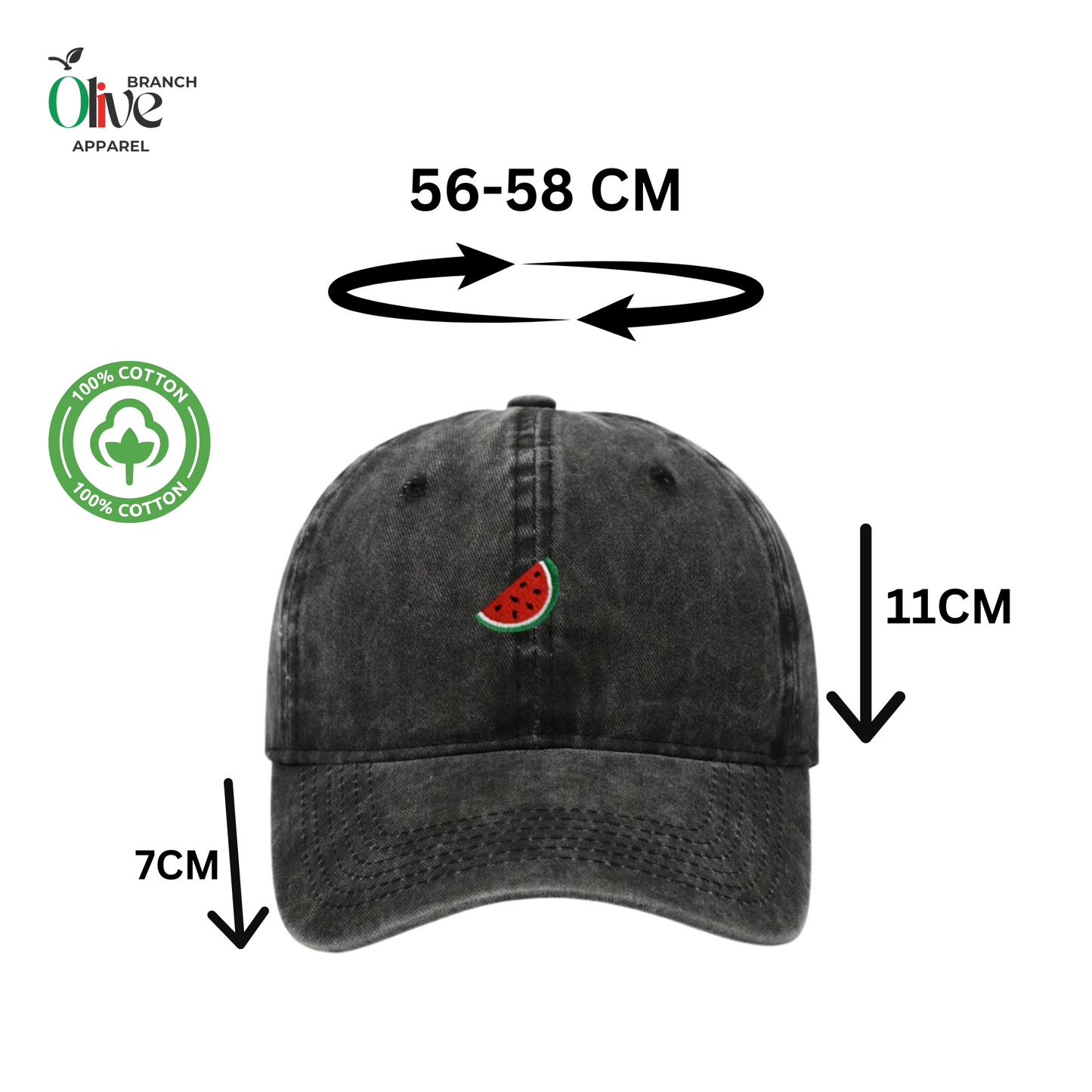 watermelon embroidered hat with dimension of hat