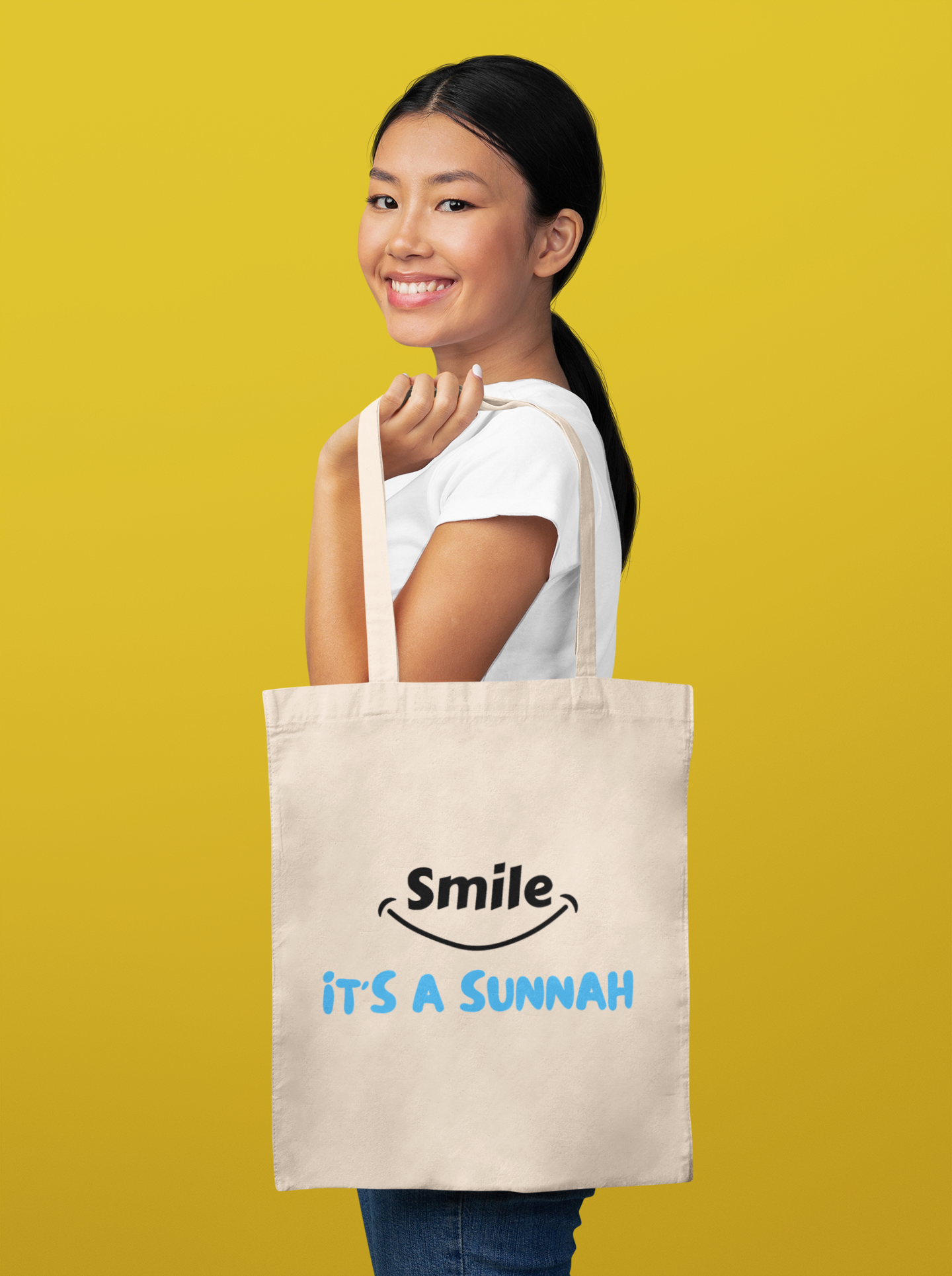 Smile it's a Sunnah Tote Bag-Natural cotton