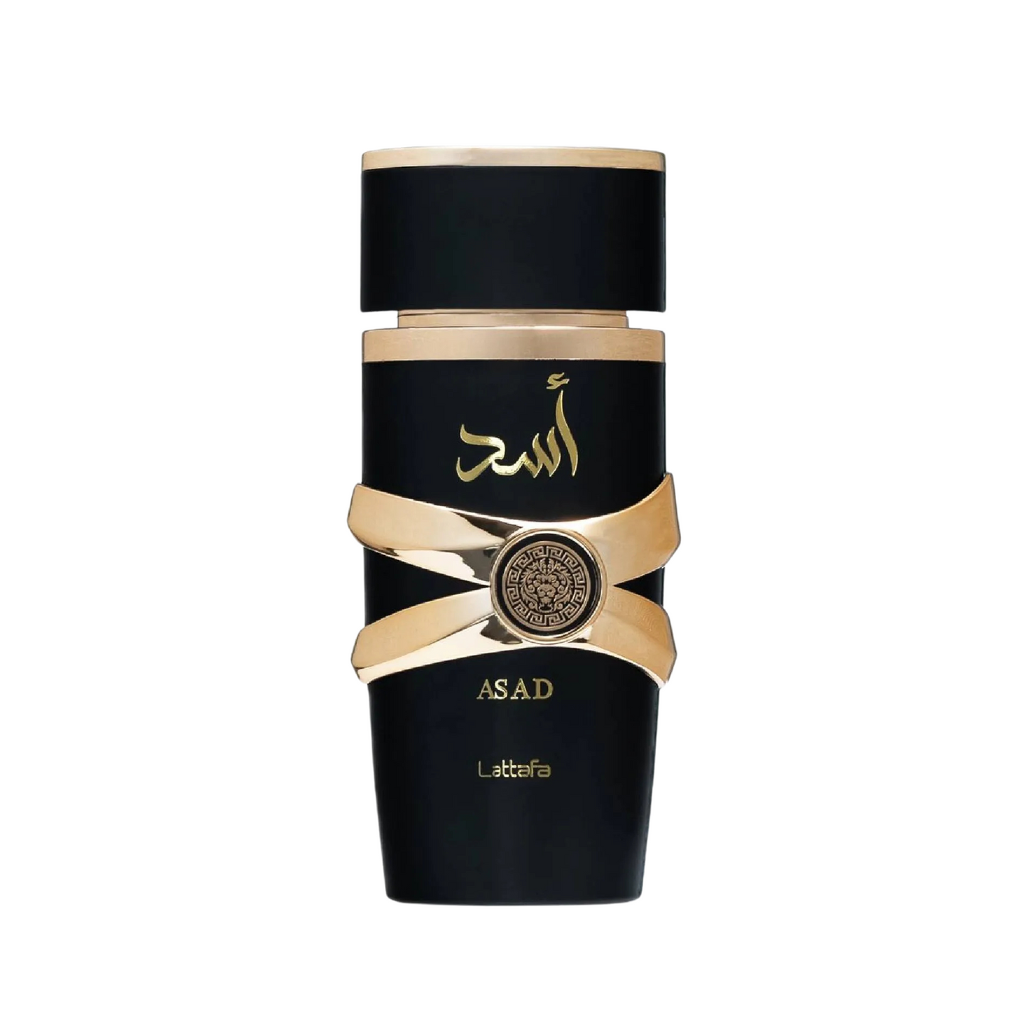 asad lattafa perfume black bottle with gold looking side grip 