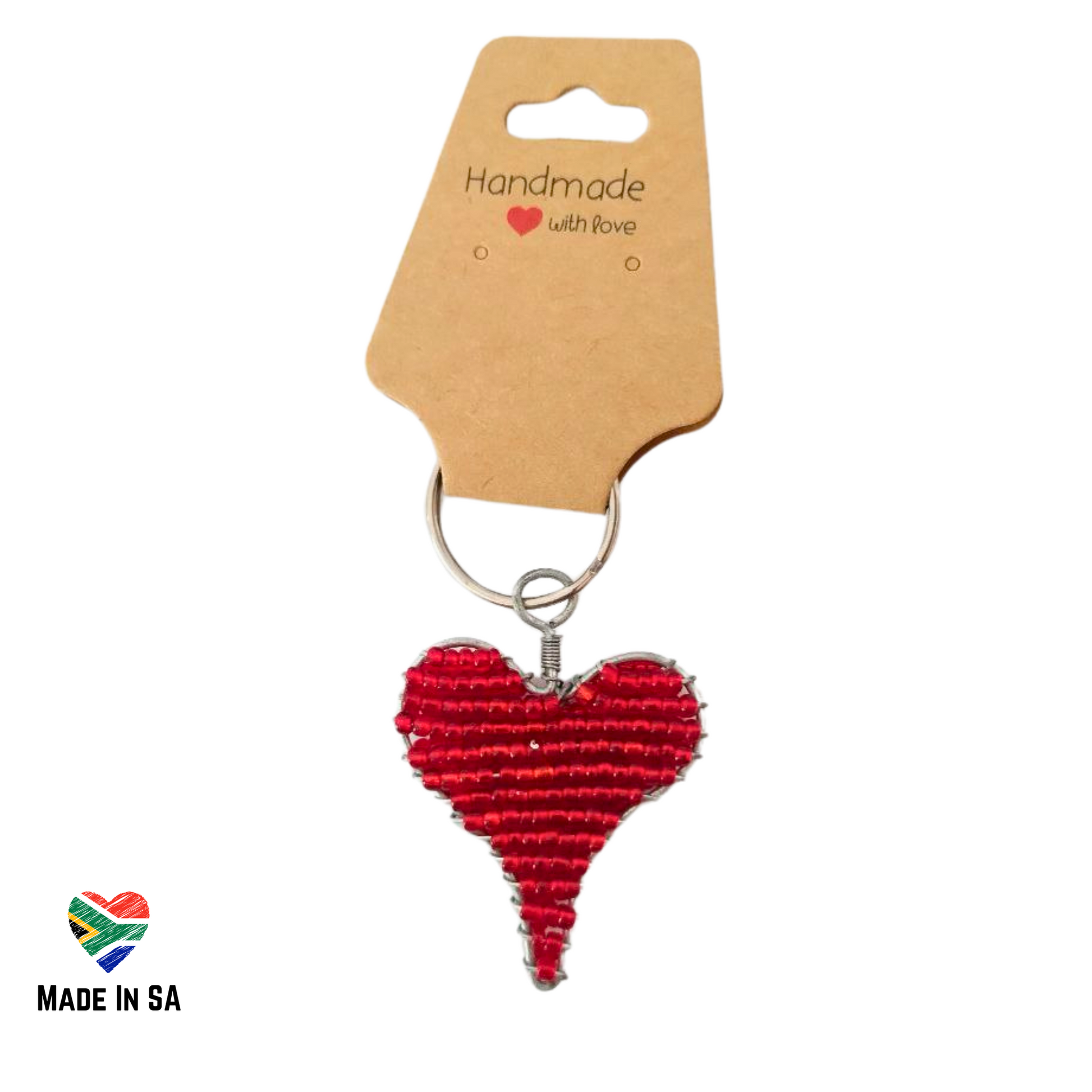 heart shaped beaded wired with red beads keyring handmade