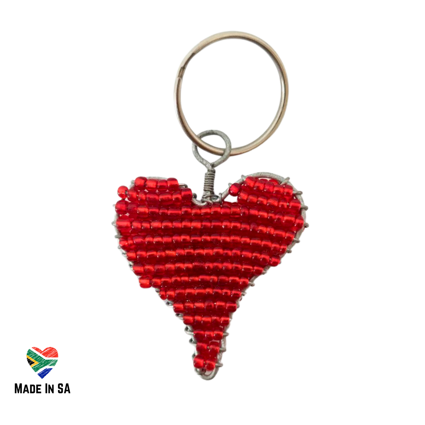 front view of heart shaped beaded wired keyring